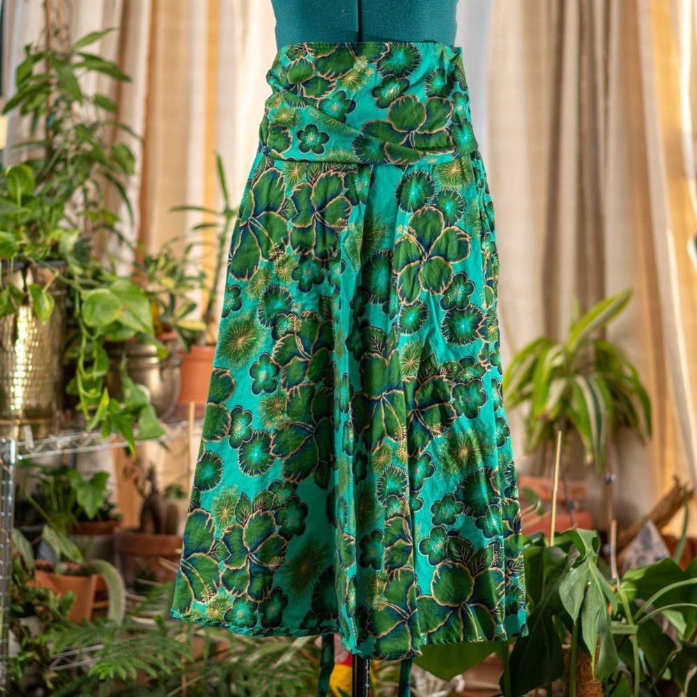 Handmade Dress Green Floral Convertible Size Small - Picture 4 of 4